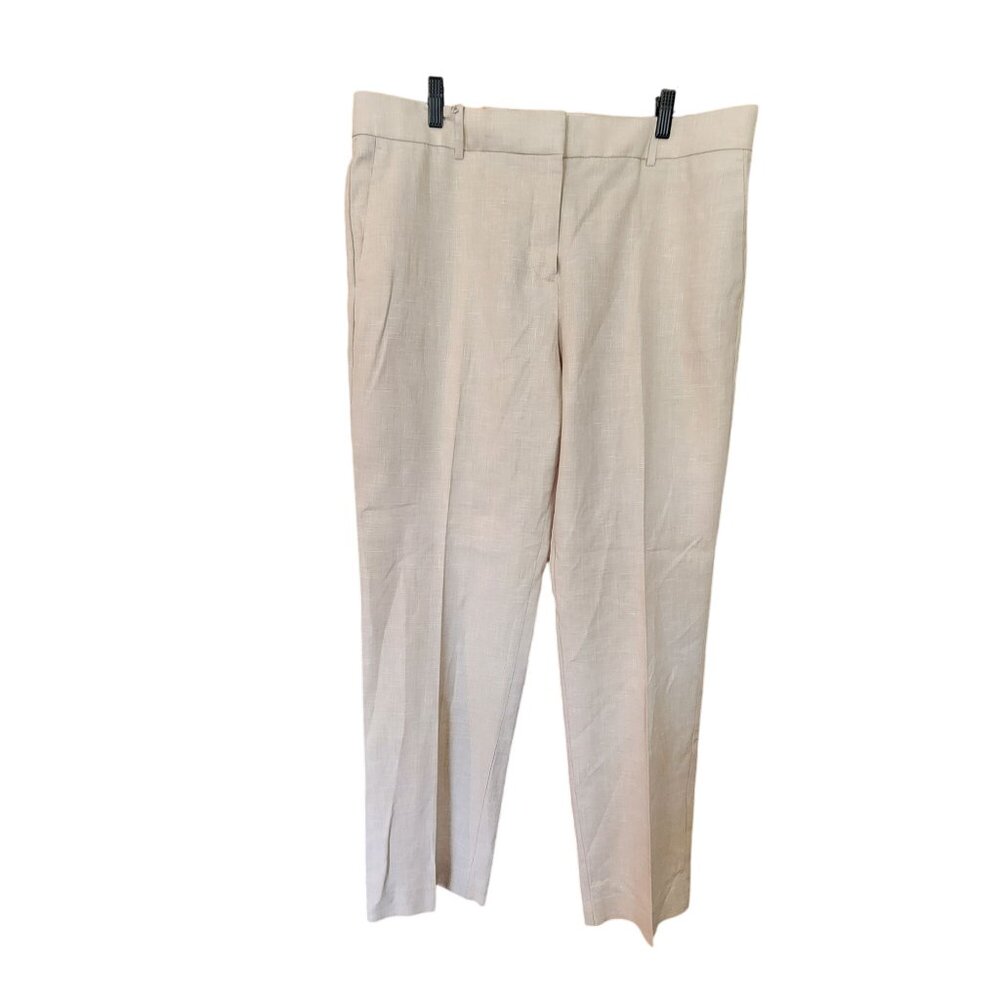 Ann Taylor Womens Beige Linen Blend Trousers Size 14 Modern Fit Flat Front